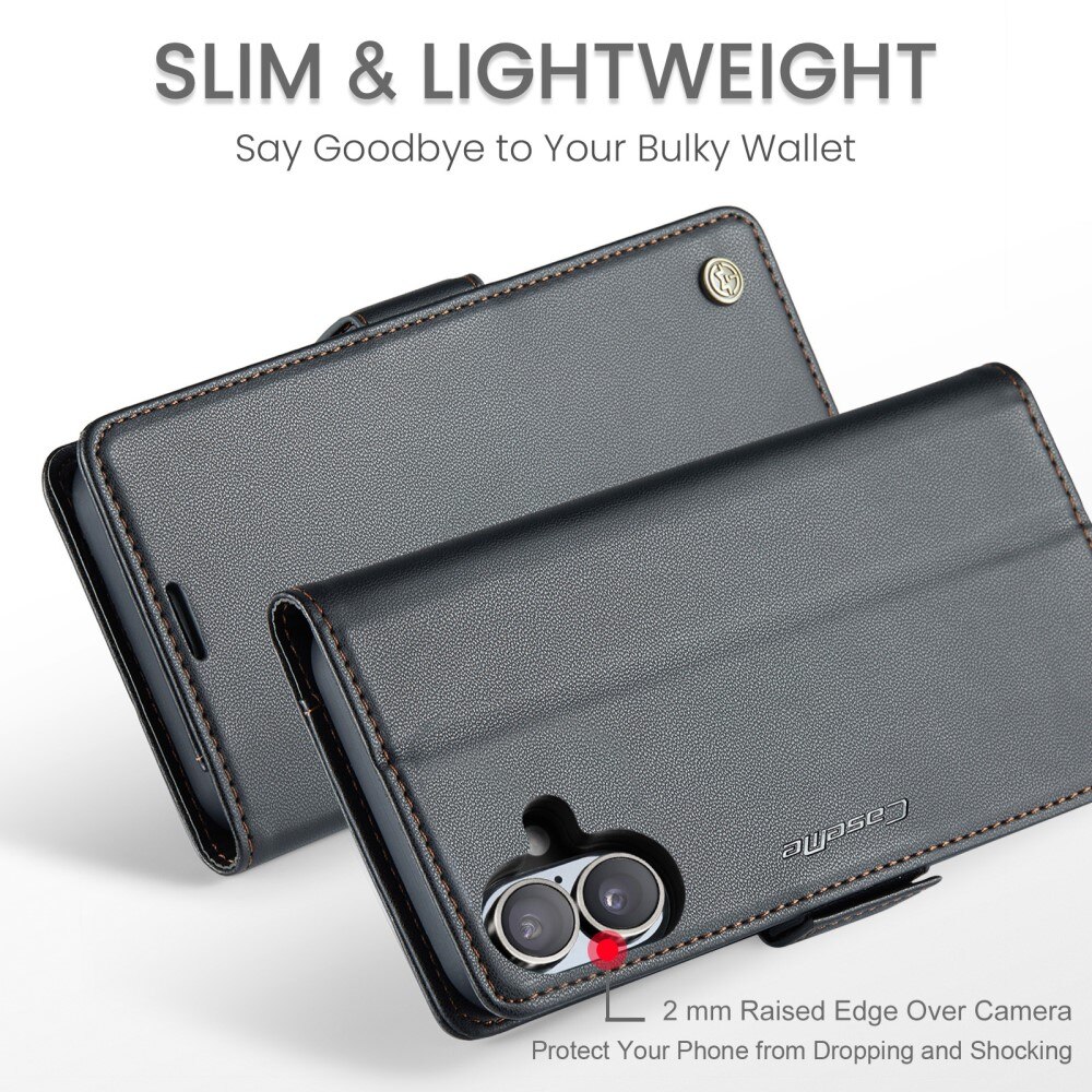 Étui portefeuille mince anti-RFID iPhone 16 Plus, Noir