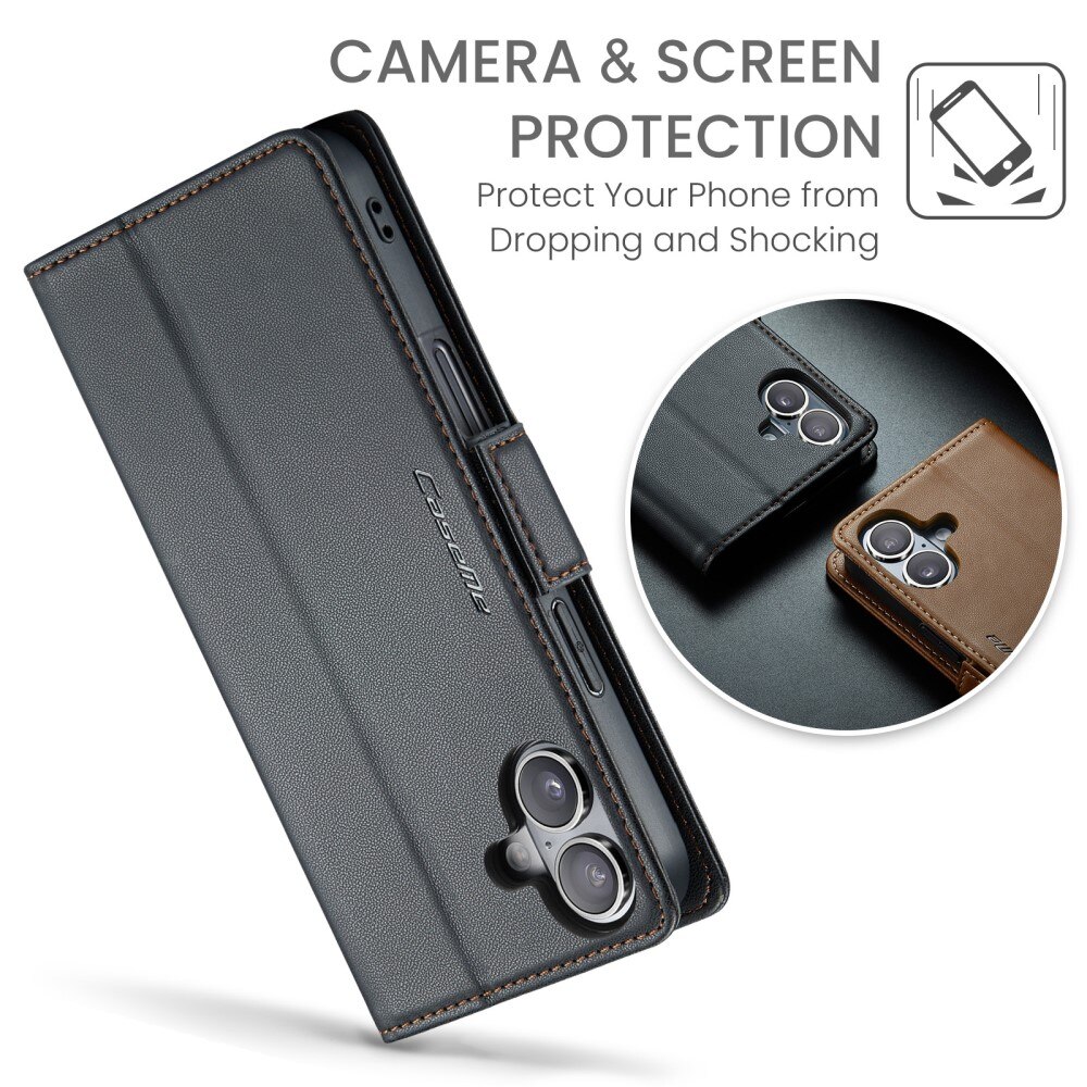 Étui portefeuille mince anti-RFID iPhone 16 Plus, Noir