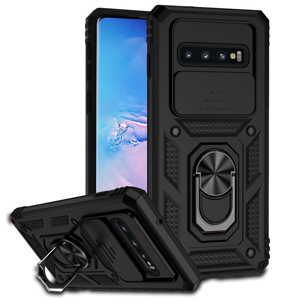 Coque Hybride Ring avec Protège Caméra Samsung Galaxy S10 Plus, Noir