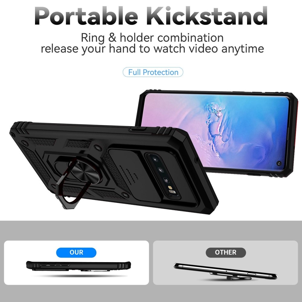 Coque Hybride Ring avec Protège Caméra Samsung Galaxy S10 Plus, Noir