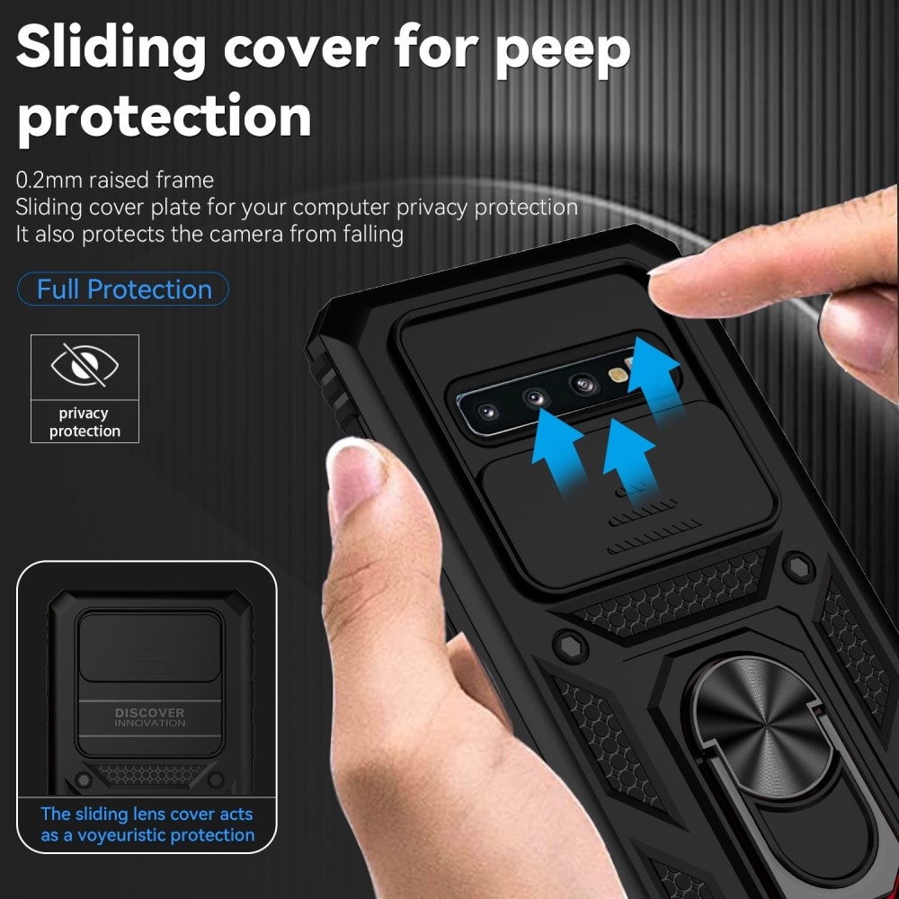 Coque Hybride Ring avec Protège Caméra Samsung Galaxy S10 Plus Noir