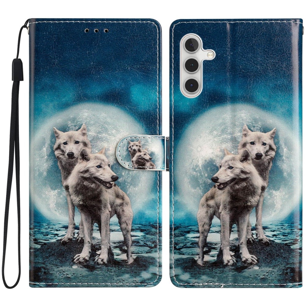 Coque portefeuille Samsung Galaxy S24 FE, loups