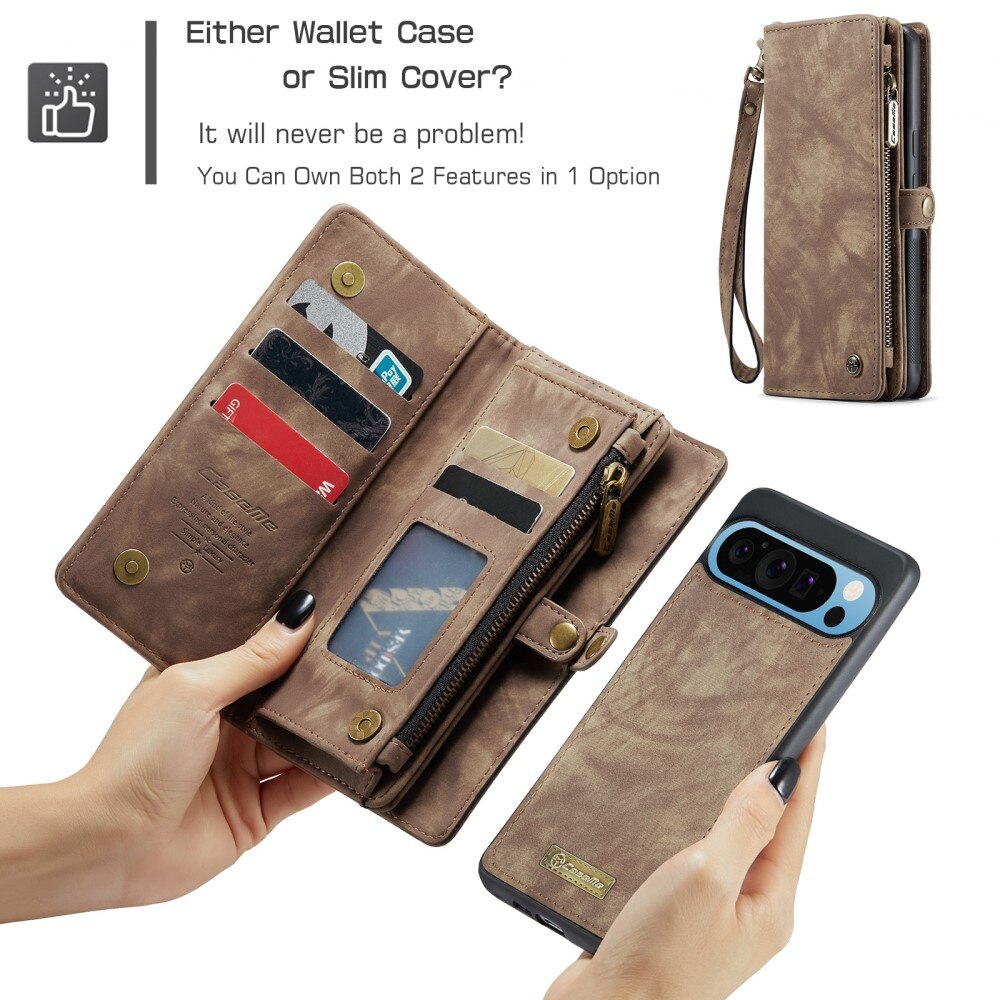 Étui portefeuille multi-cartes Google Pixel 9 Pro XL, Marron