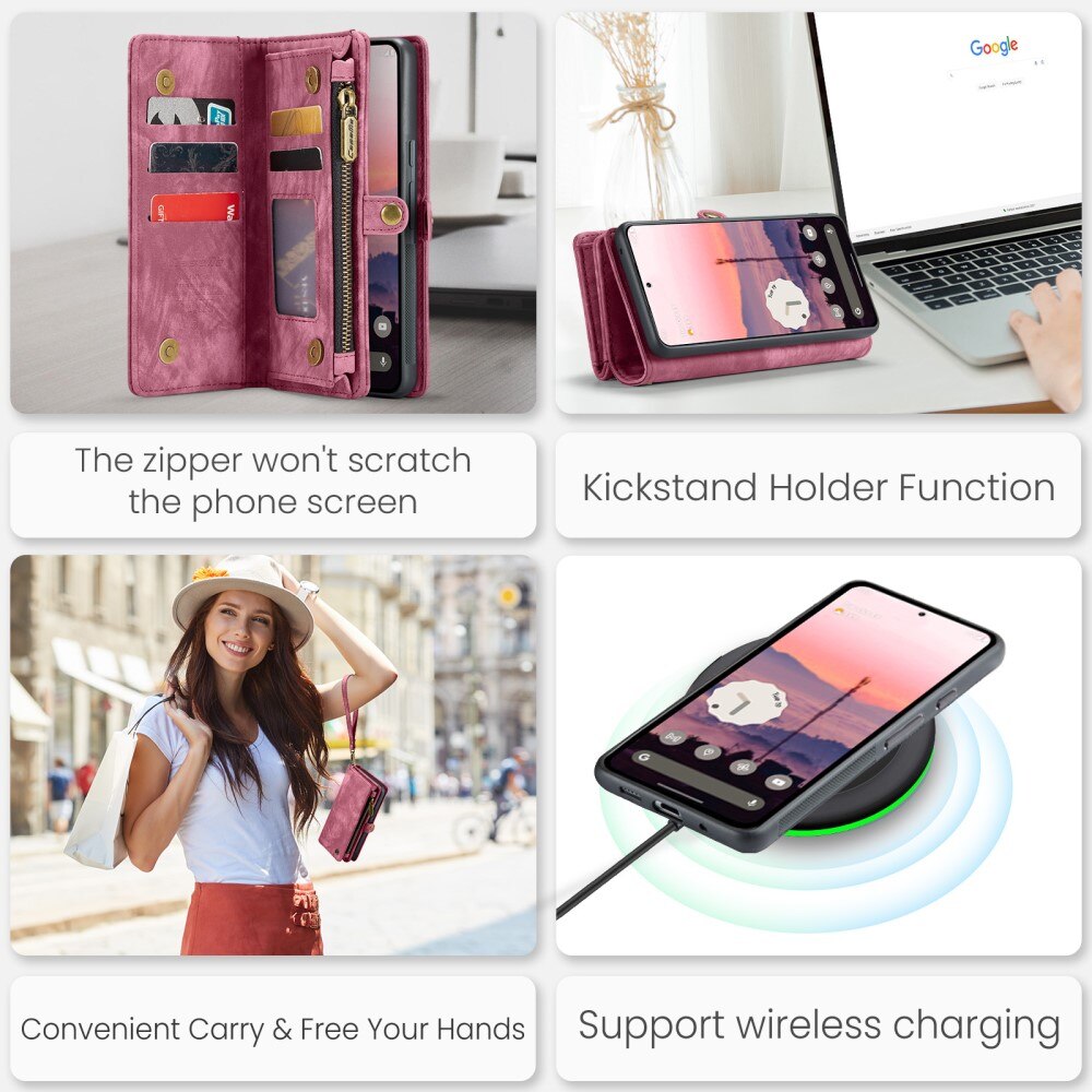 Étui portefeuille multi-cartes Google Pixel 9 Pro XL, Rouge