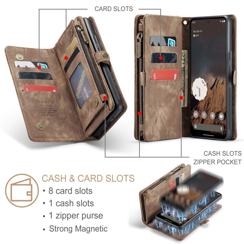 Étui portefeuille multi-cartes Google Pixel 9, Marron
