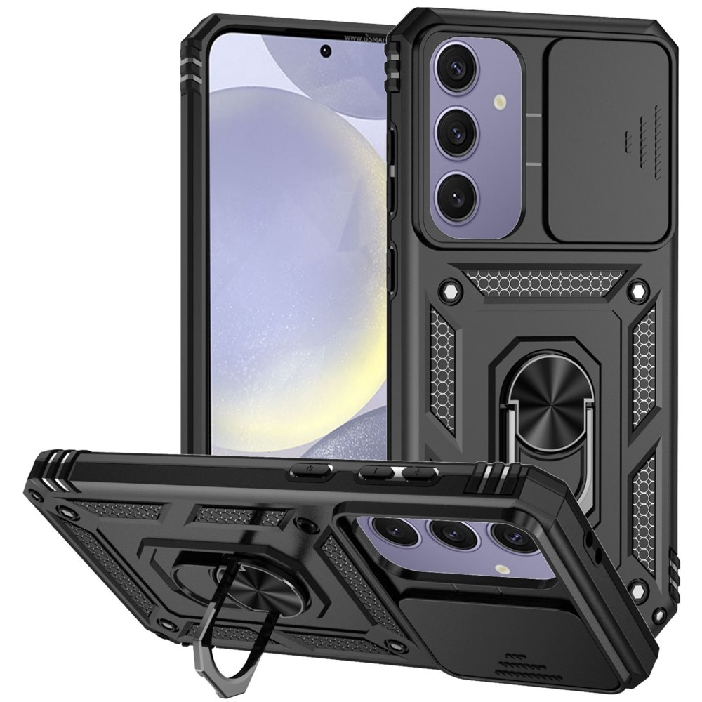 Coque Hybride Ring avec Protège Caméra Samsung Galaxy S24 FE, Noir