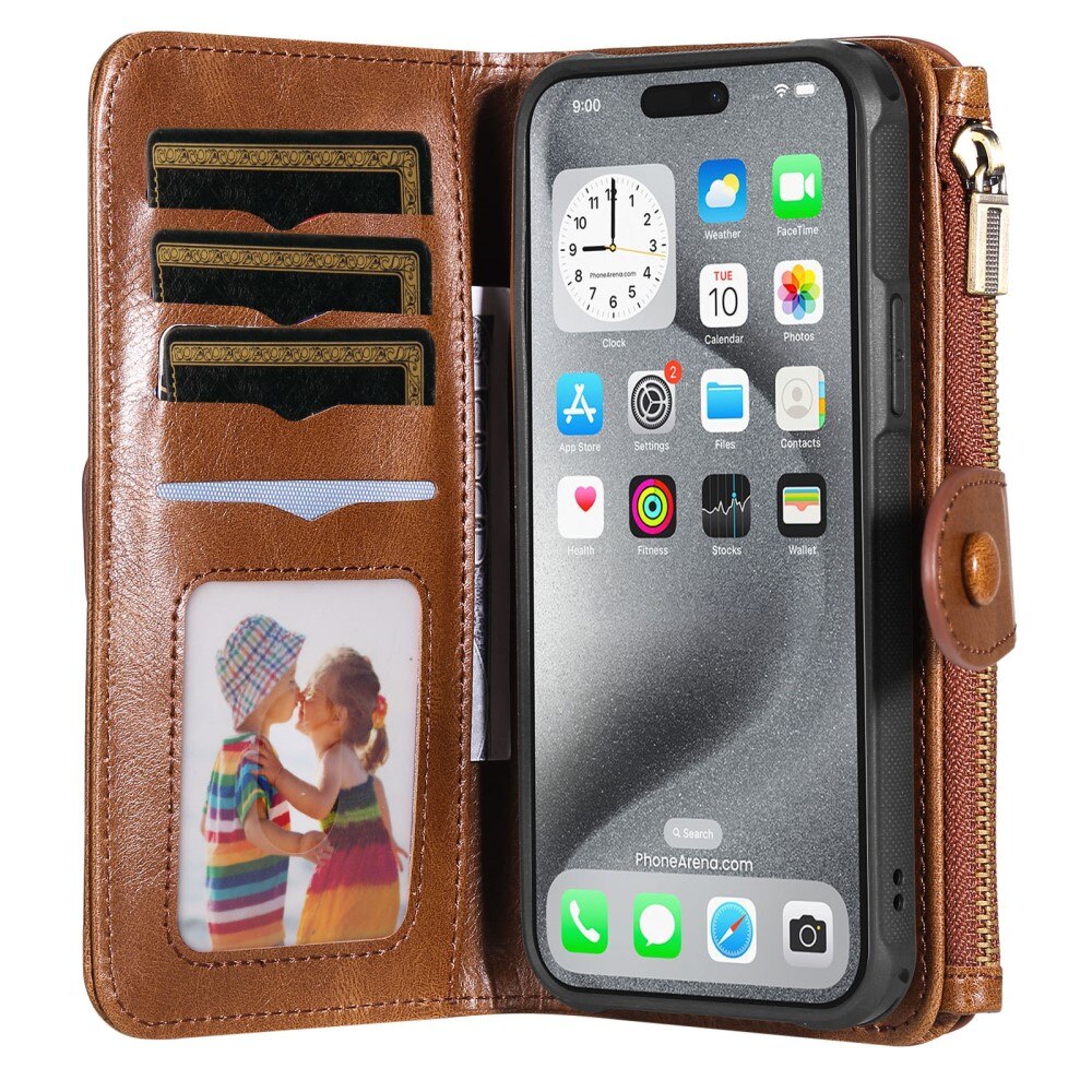 Magnet Leather Multi Wallet iPhone 16 Pro Max, marron