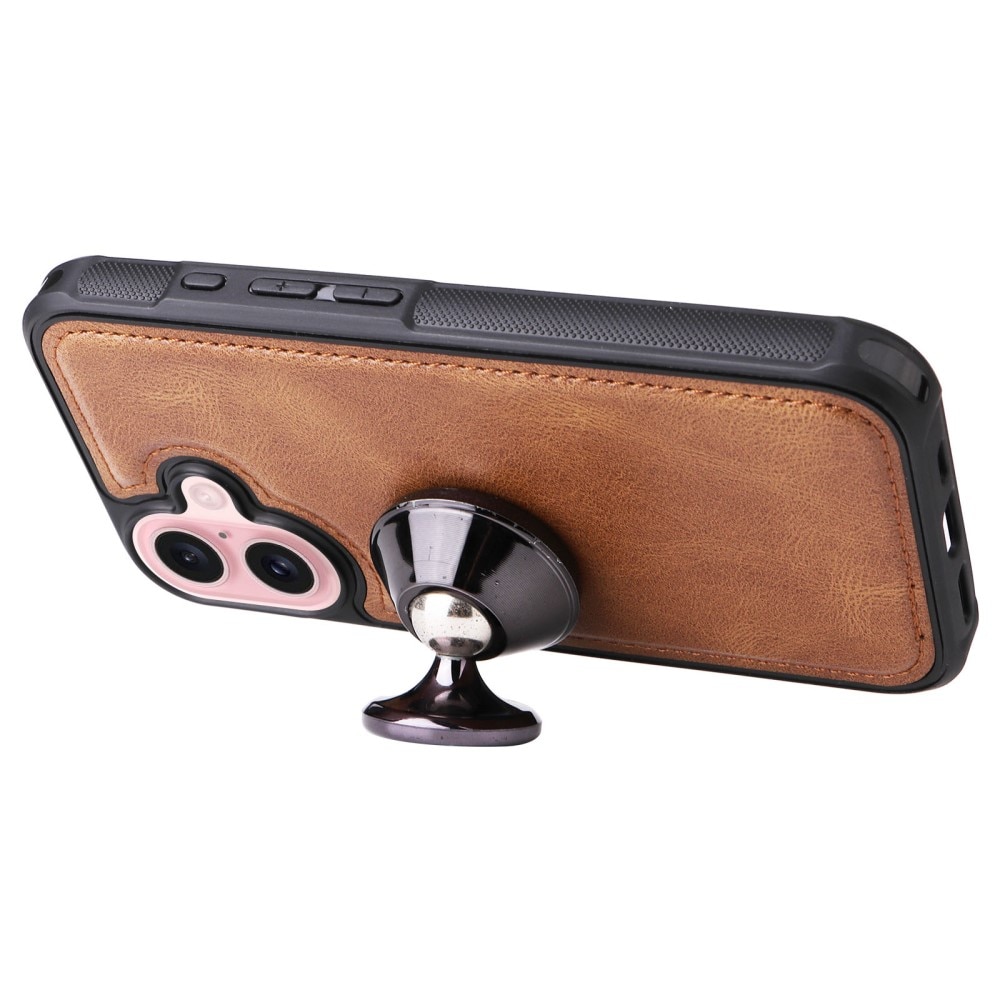 Magnet Leather Multi Wallet iPhone 16, marron