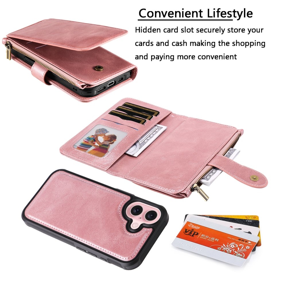 Magnet Leather Multi Wallet iPhone 16, rose