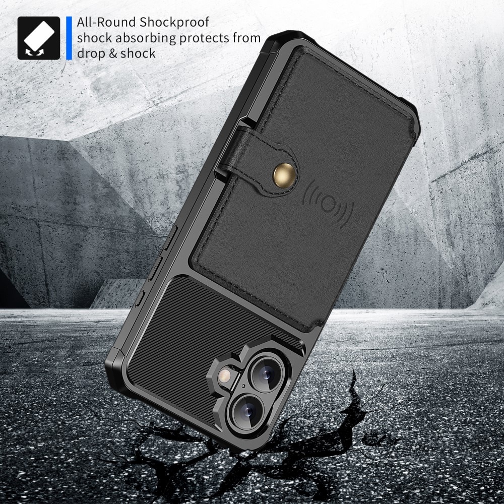 Coque porte-cartes Tough Multi-slot iPhone 16, Noir