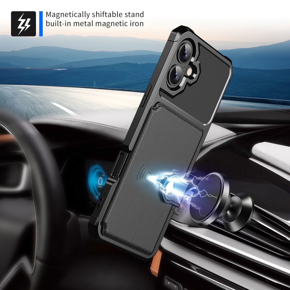 Coque porte-cartes Tough Multi-slot iPhone 16, Noir