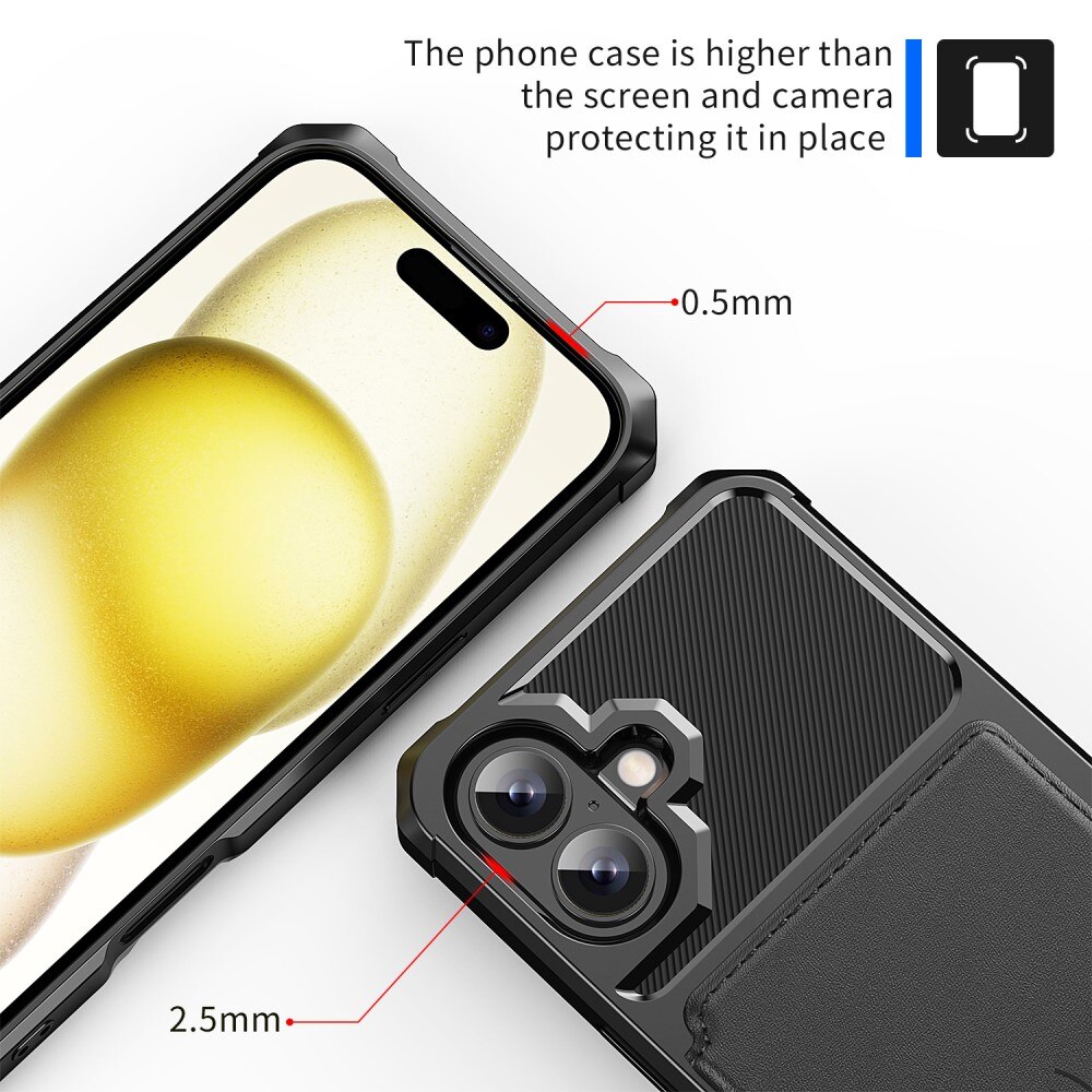 Coque porte-cartes Tough Multi-slot iPhone 16, Noir