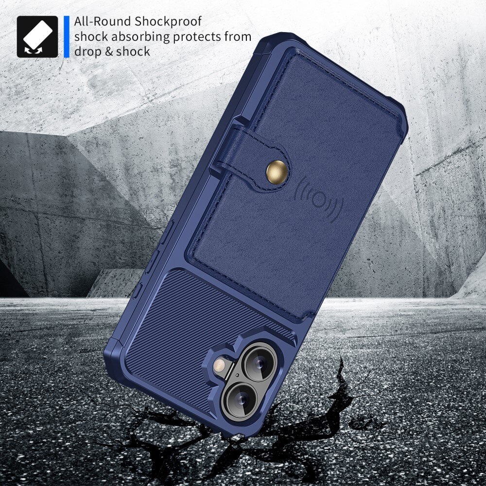 Coque porte-cartes Tough Multi-slot iPhone 16, Bleu