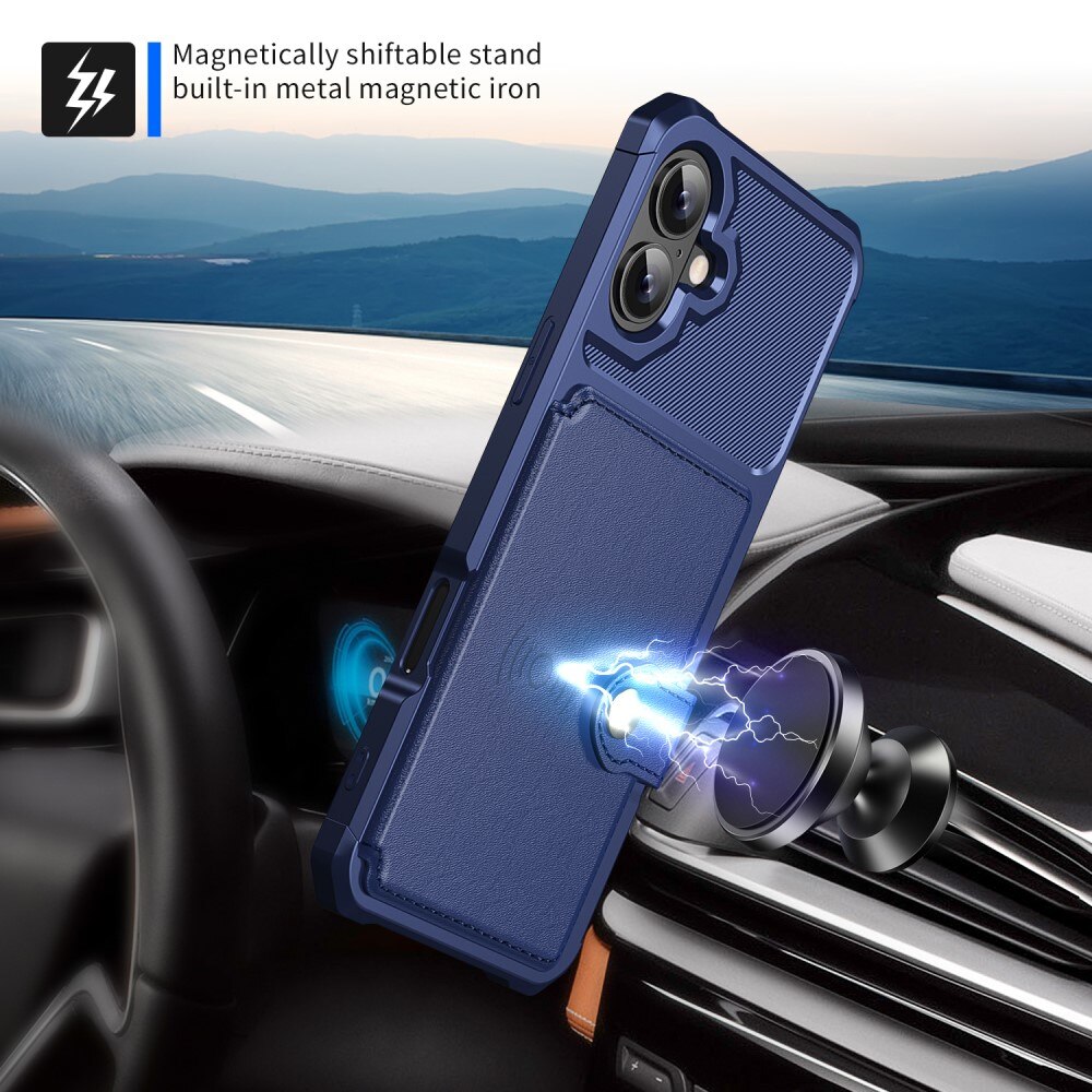 Coque porte-cartes Tough Multi-slot iPhone 16, Bleu