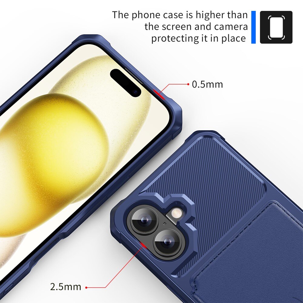 Coque porte-cartes Tough Multi-slot iPhone 16, Bleu