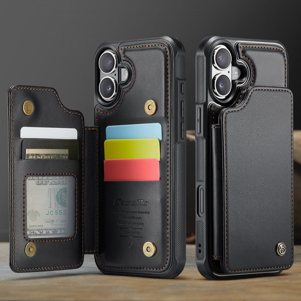 Coque porte-cartes anti-RFID iPhone 16, noir