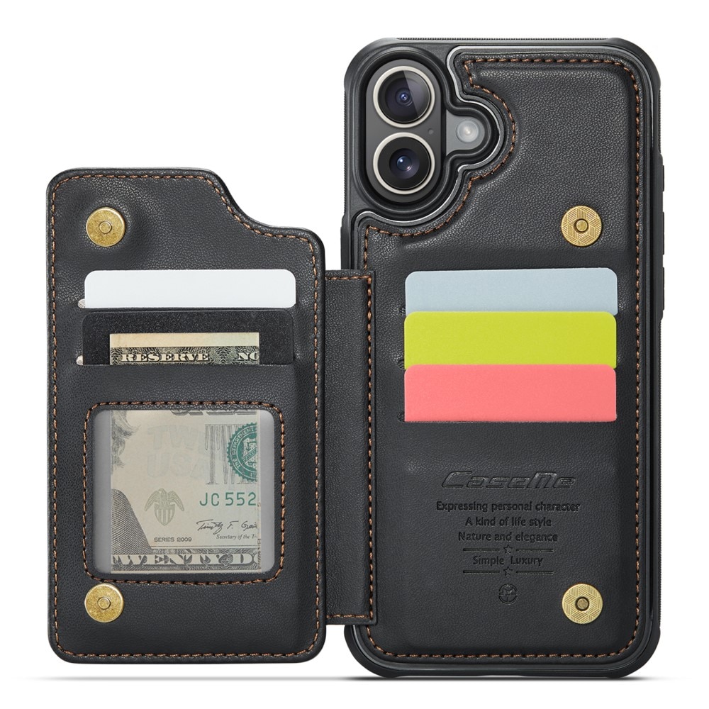 Coque porte-cartes anti-RFID iPhone 16, noir