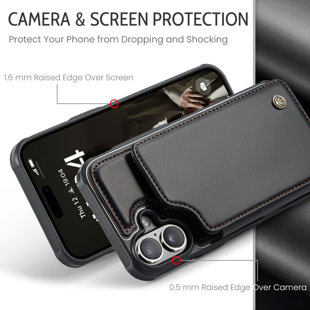 Coque porte-cartes anti-RFID iPhone 16, noir