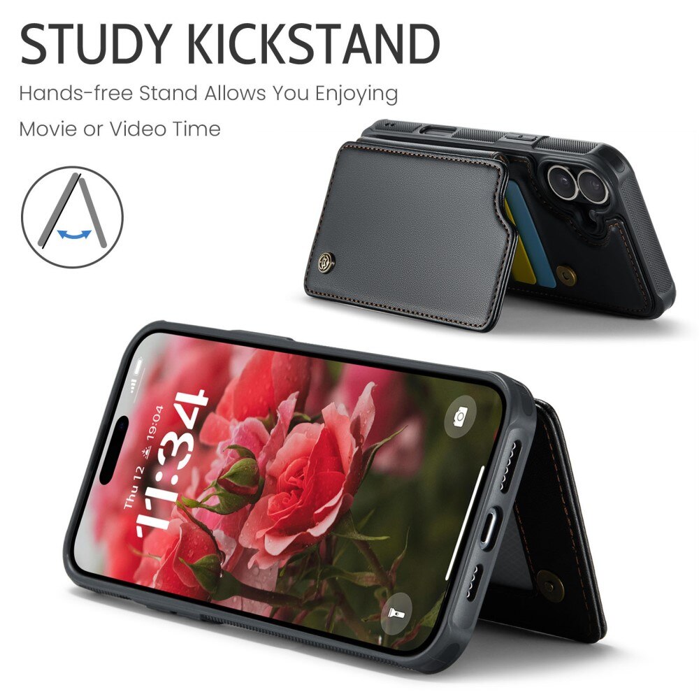 Coque porte-cartes anti-RFID iPhone 16, noir