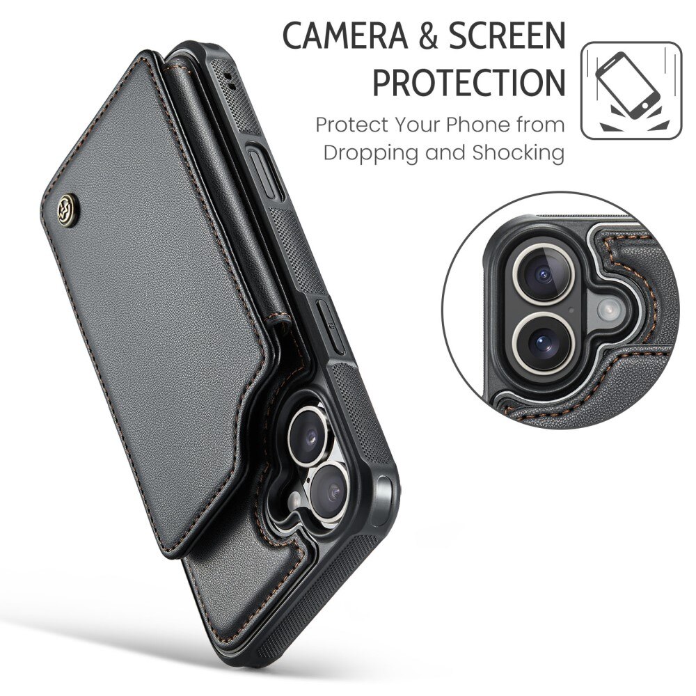 Coque porte-cartes anti-RFID iPhone 16, noir