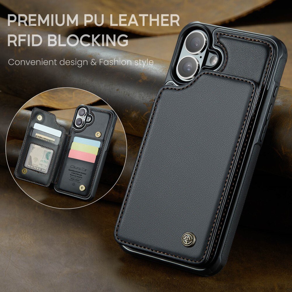 Coque porte-cartes anti-RFID iPhone 16, noir