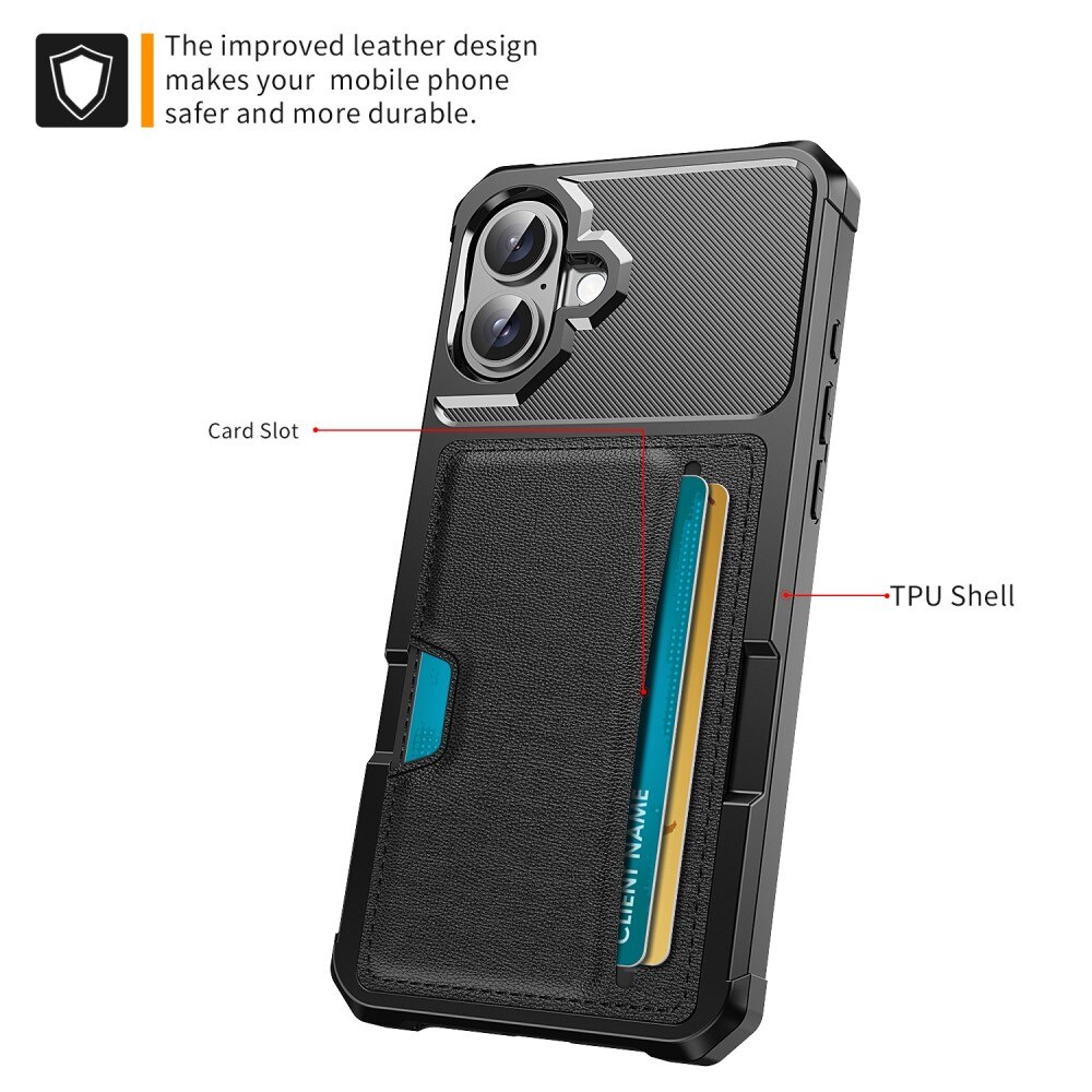 Coque Tough Card Case iPhone 16e, noir