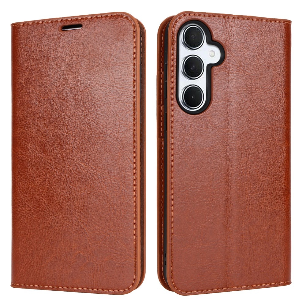 Coque portefeuille en cuir Veritable Samsung Galaxy A25, Marron