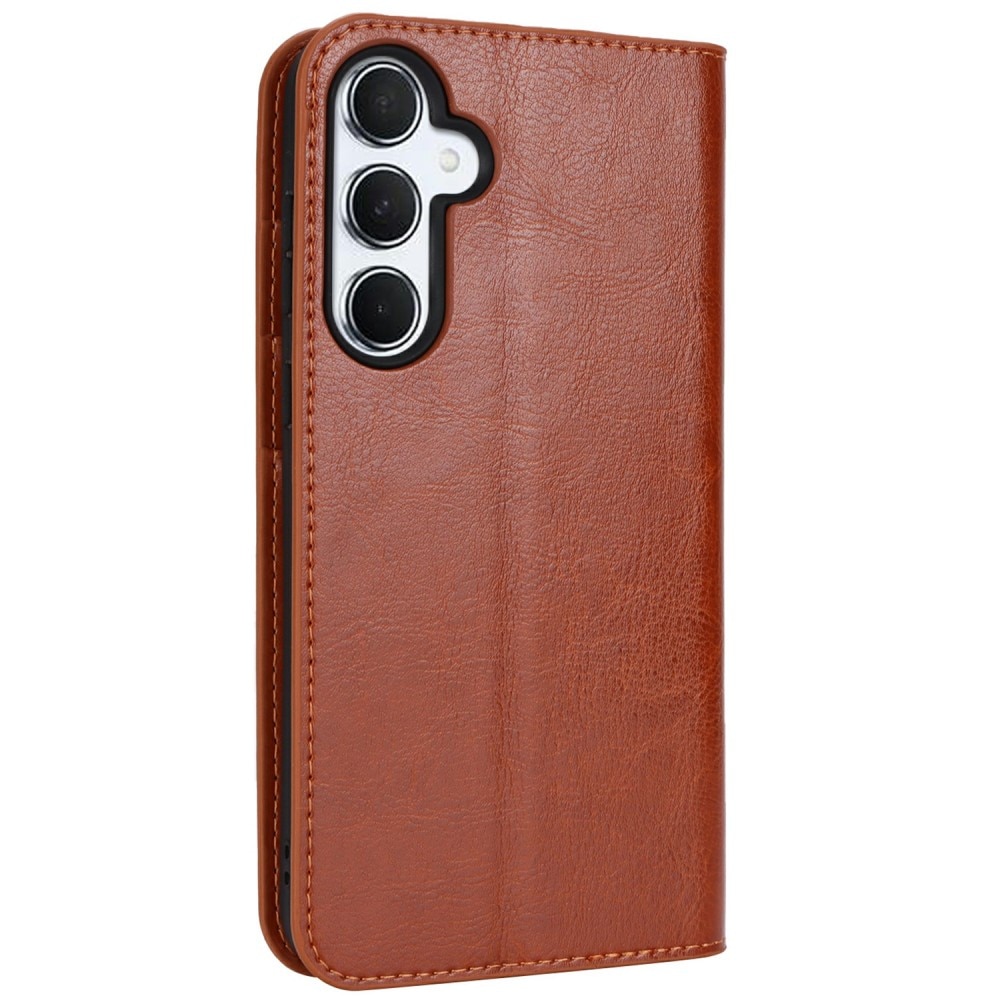 Coque portefeuille en cuir Veritable Samsung Galaxy S24 FE, Marron