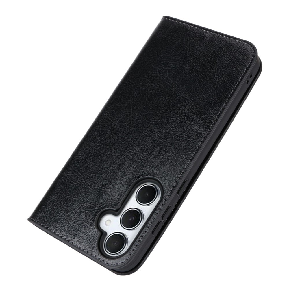 Coque portefeuille en cuir Veritable Samsung Galaxy A25, Noir