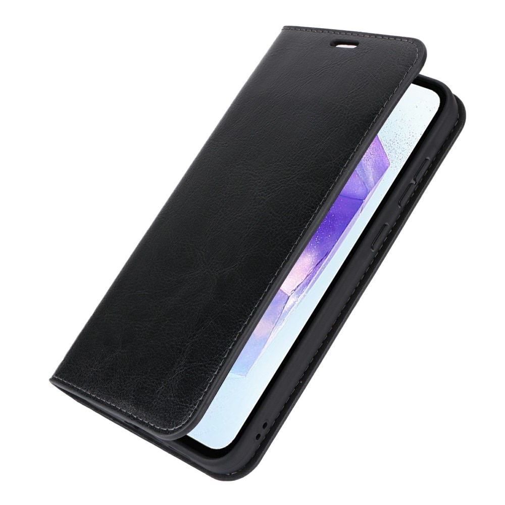 Coque portefeuille en cuir Veritable Samsung Galaxy A25, Noir