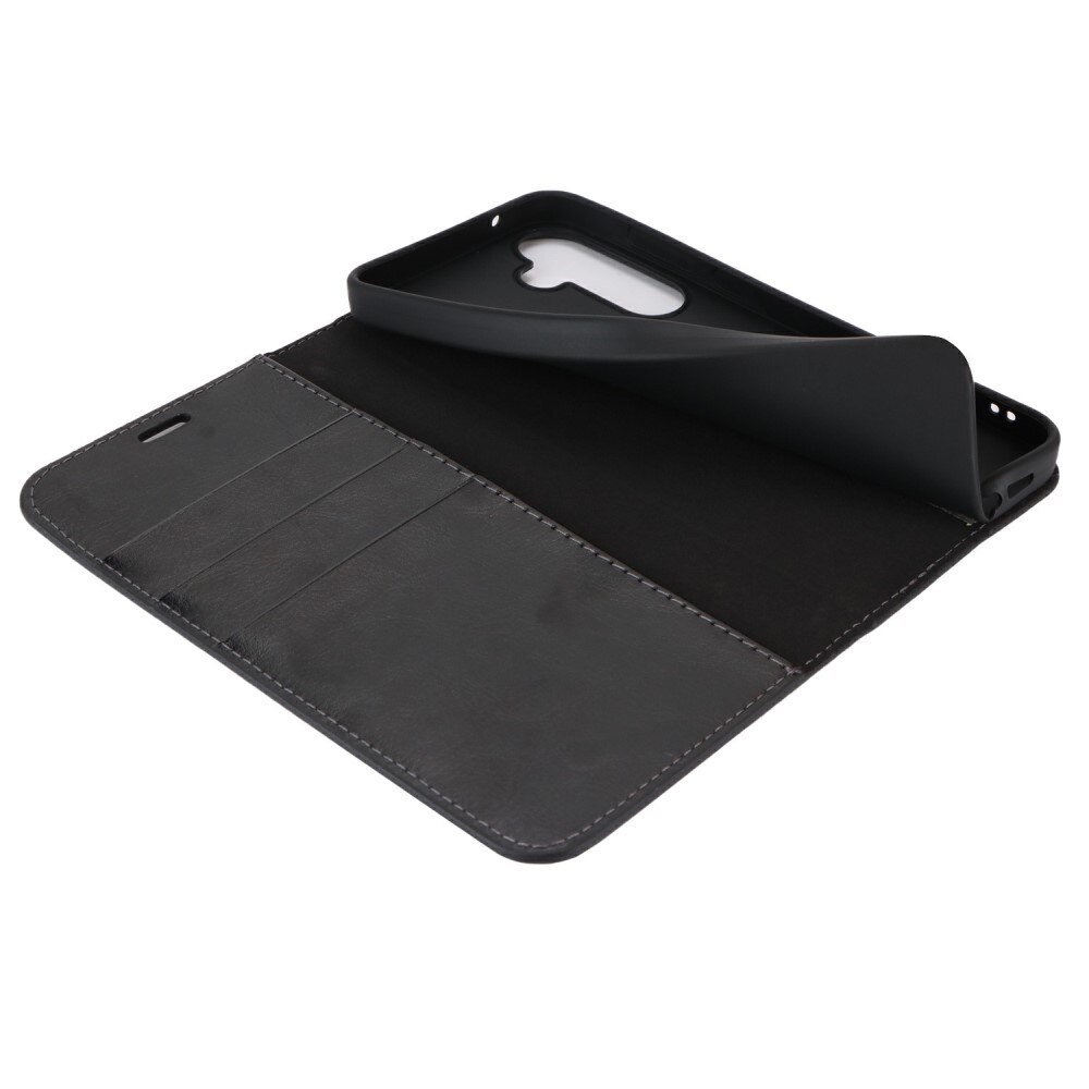 Coque portefeuille en cuir Veritable Samsung Galaxy S24 FE, Noir