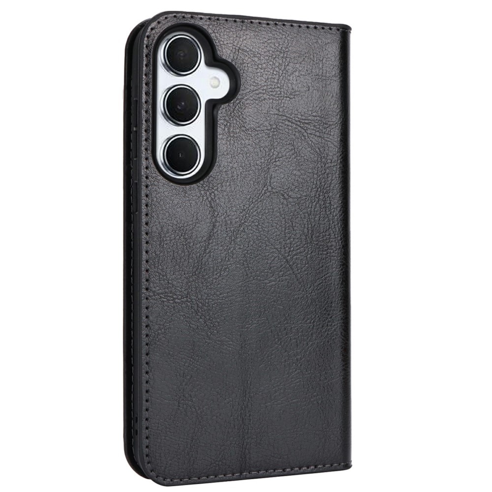 Coque portefeuille en cuir Veritable Samsung Galaxy S24 FE, Noir