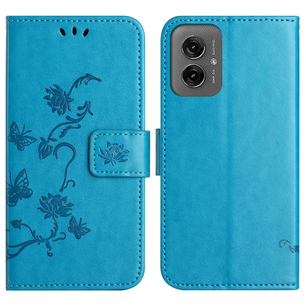 Étui en cuir à papillons pour Motorola Moto G55, Bleu