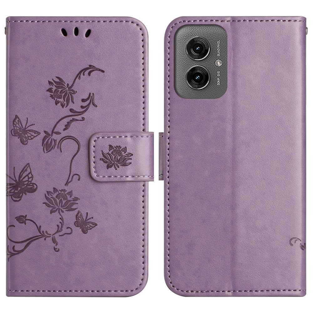Étui en cuir à papillons pour Motorola Moto G55, Violet
