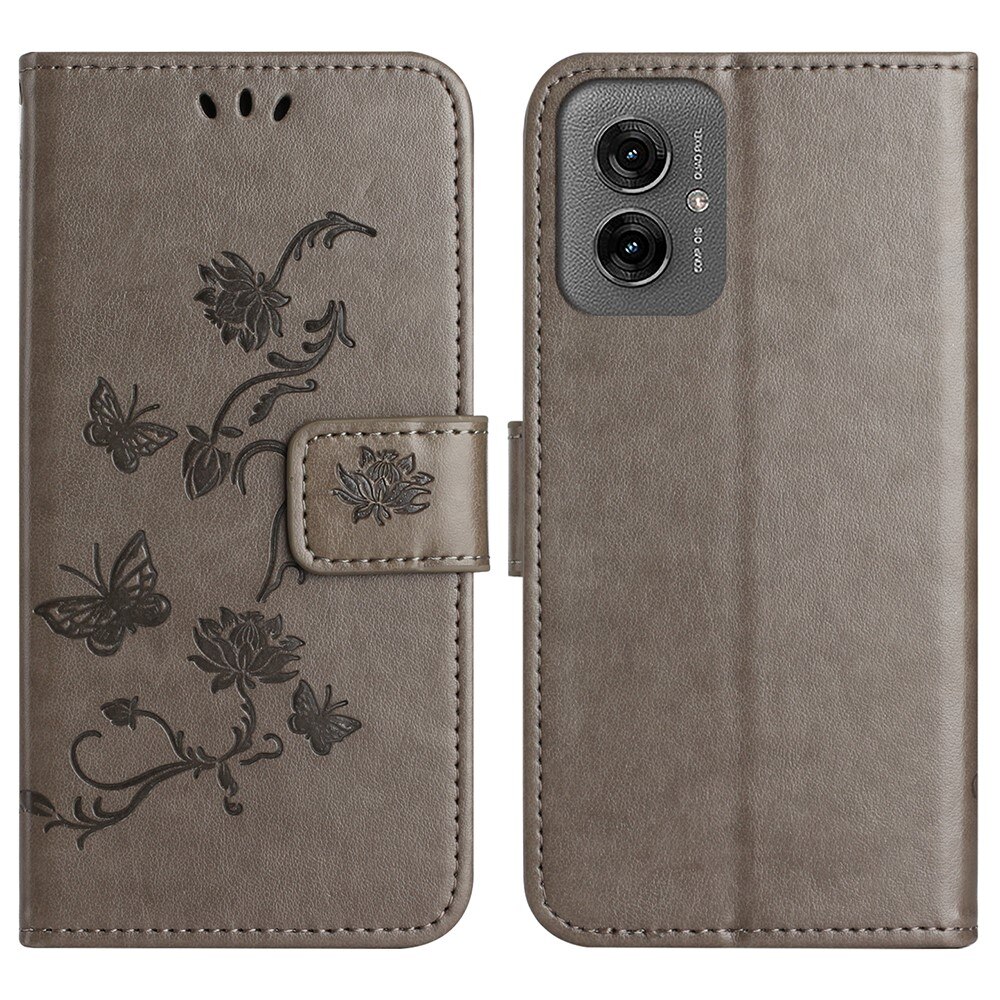 Étui en cuir à papillons pour Motorola Moto G55, Gris