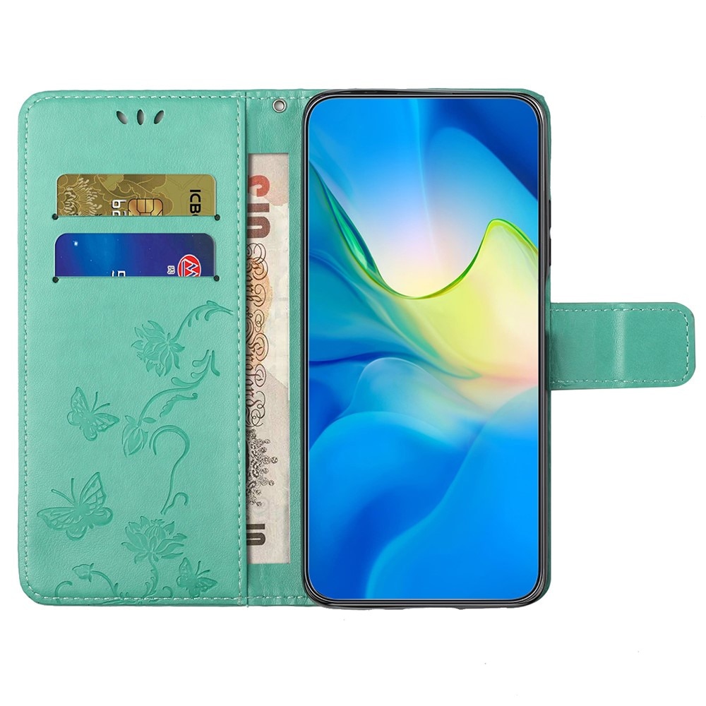 Étui en cuir à papillons pour Motorola Moto G55, Vert