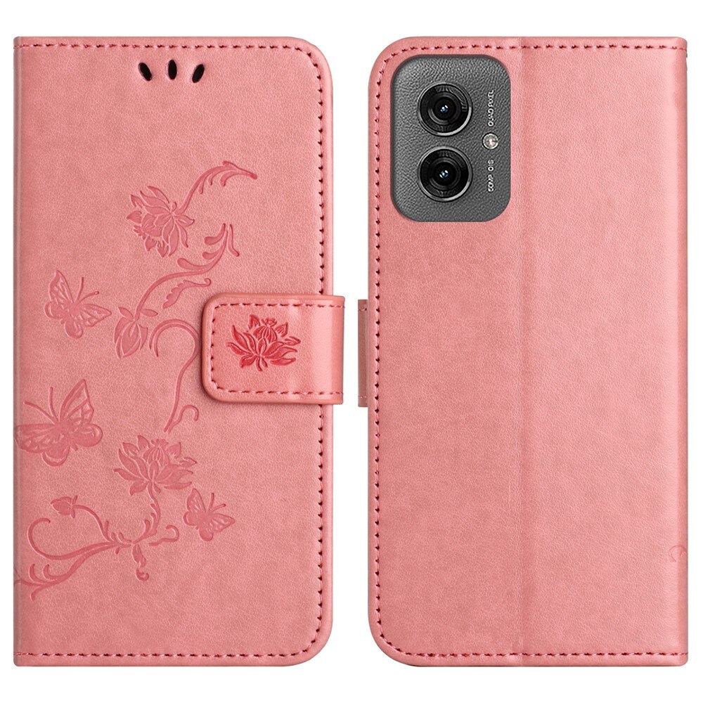 Étui en cuir à papillons pour Motorola Moto G55, Rose