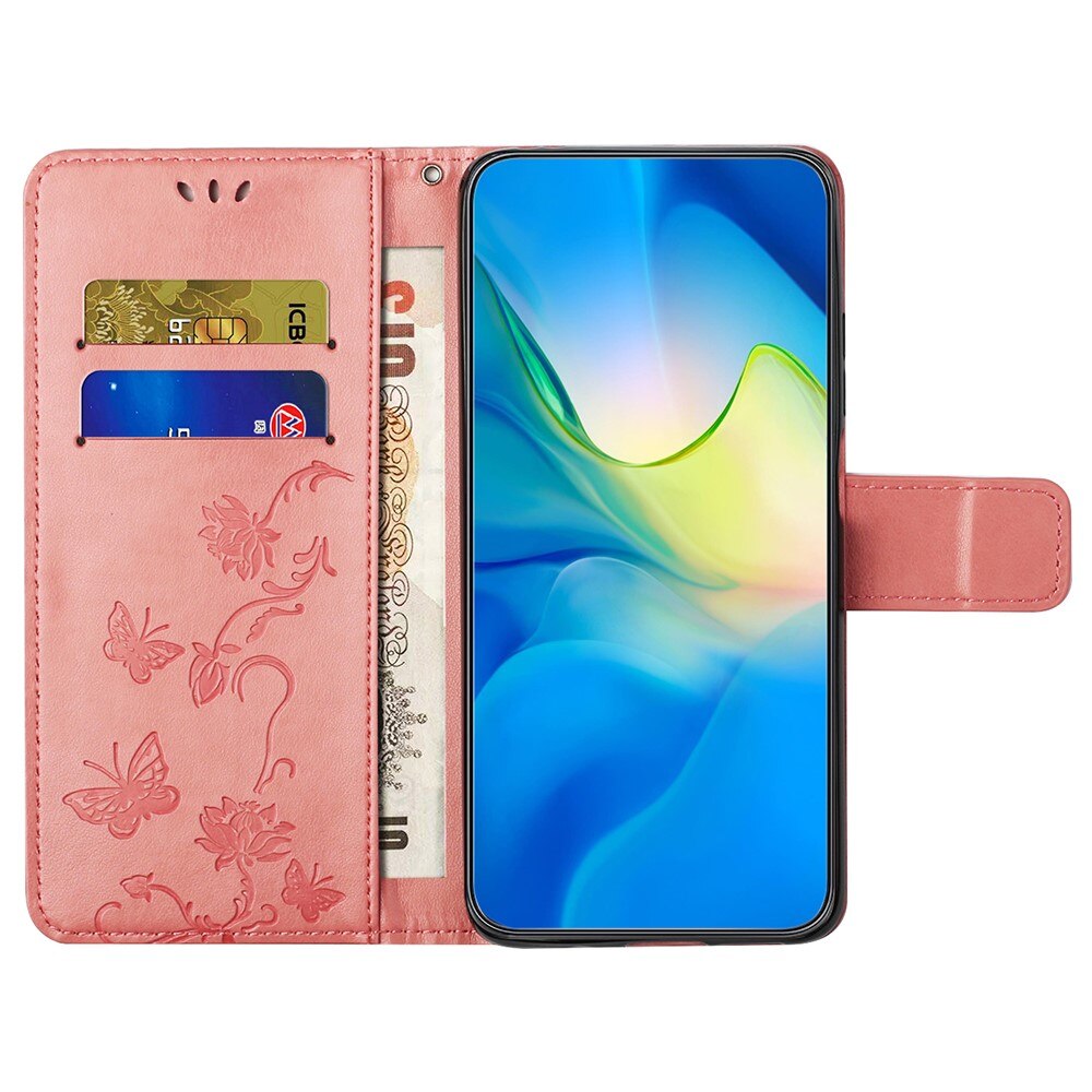 Étui en cuir à papillons pour Motorola Moto G55, Rose