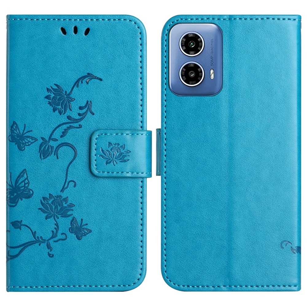 Étui en cuir à papillons pour Motorola Moto G35, Bleu