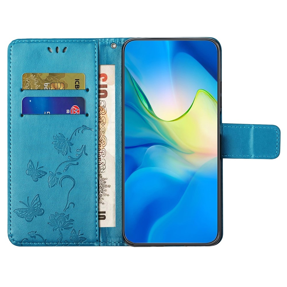 Étui en cuir à papillons pour Motorola Moto G35, Bleu