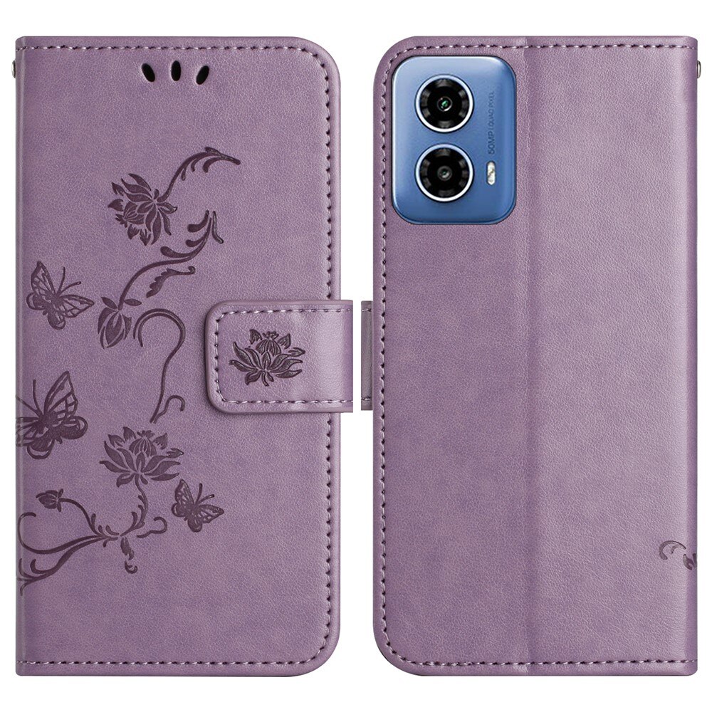 Étui en cuir à papillons pour Motorola Moto G35, Violet