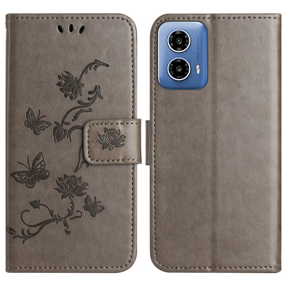 Étui en cuir à papillons pour Motorola Moto G35, Gris