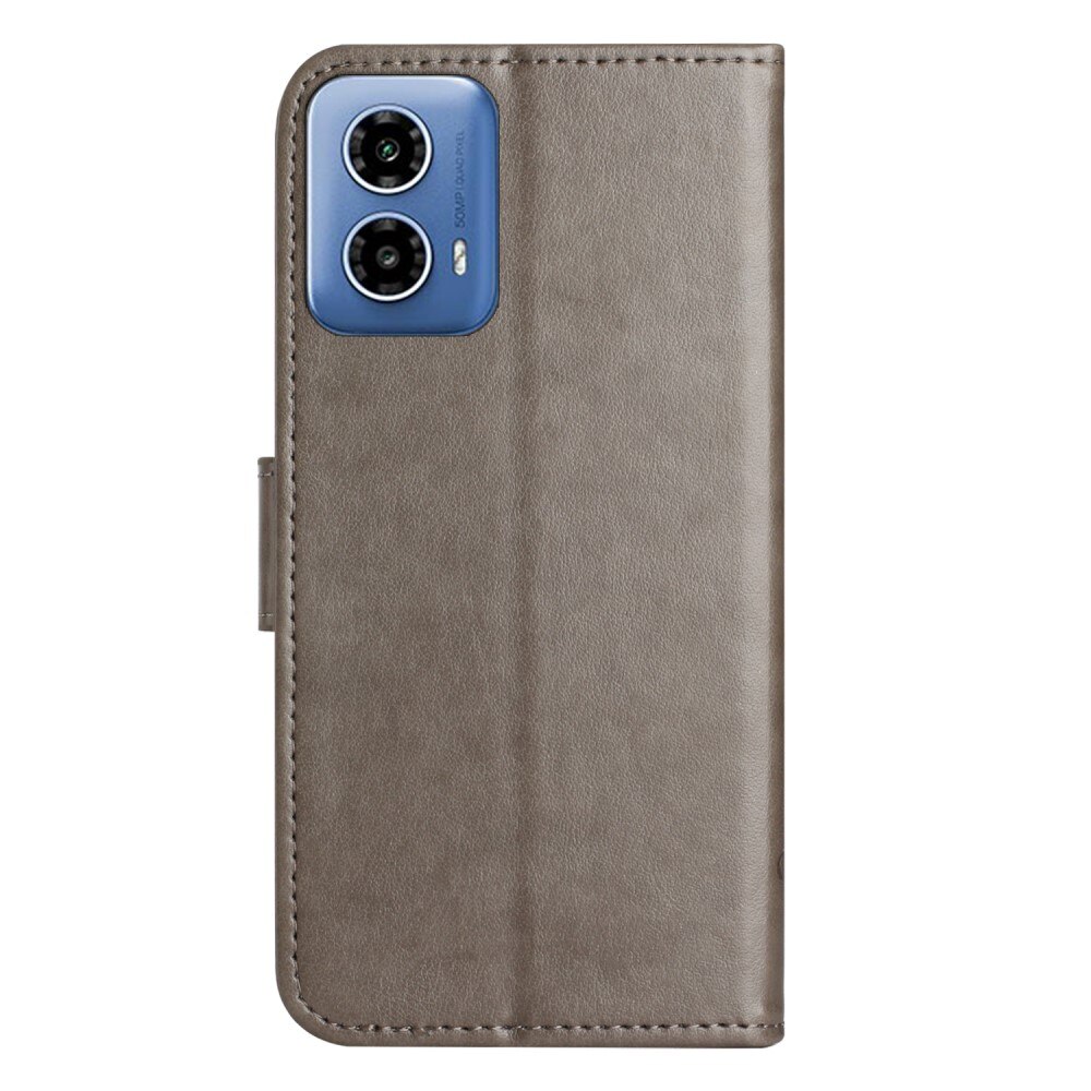 Étui en cuir à papillons pour Motorola Moto G35, Gris