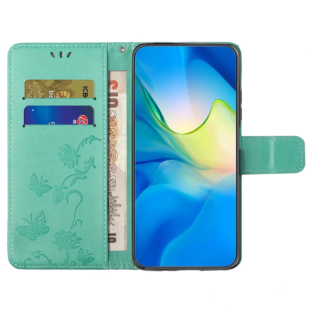 Étui en cuir à papillons pour Motorola Moto G35, Vert