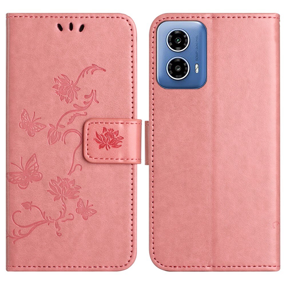Étui en cuir à papillons pour Motorola Moto G35, Rose