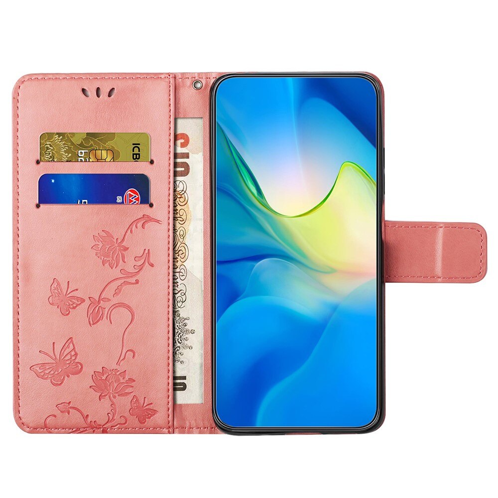 Étui en cuir à papillons pour Motorola Moto G35, Rose