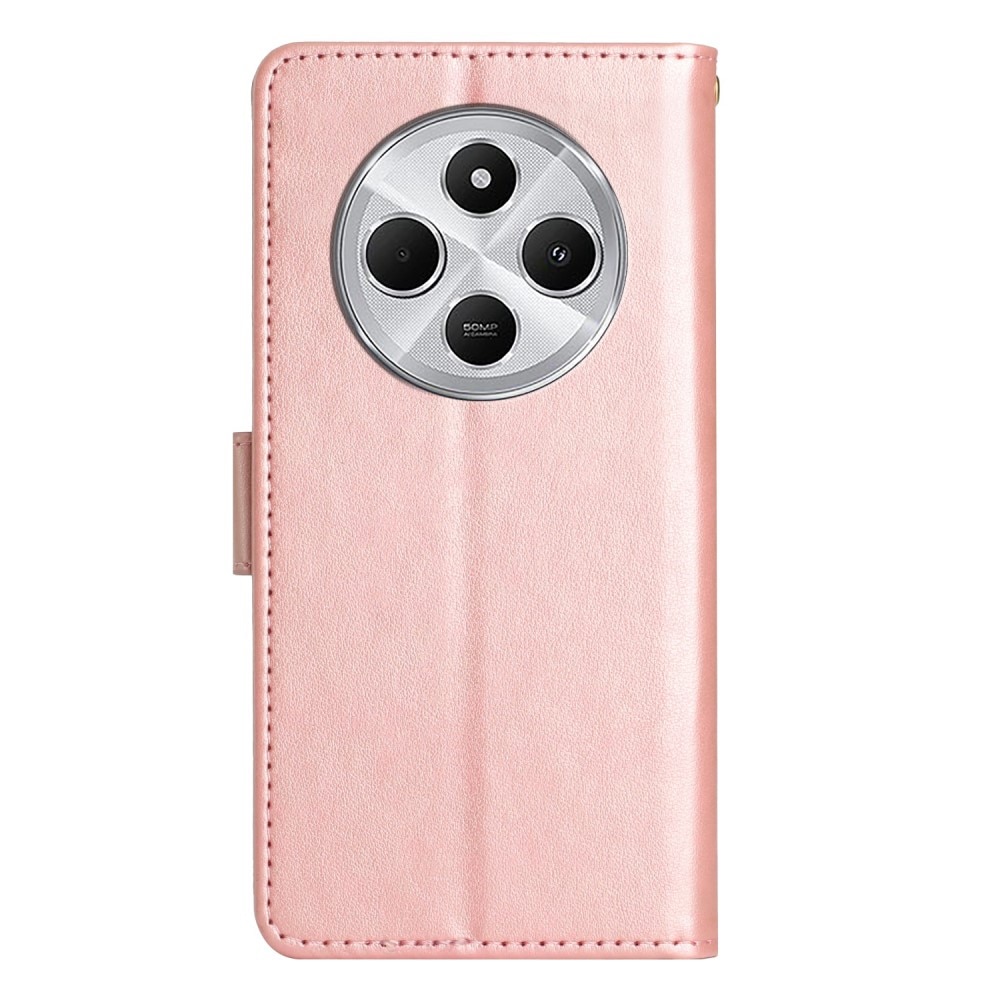 Étui en cuir à papillons pour Xiaomi Redmi 14C, Or rose
