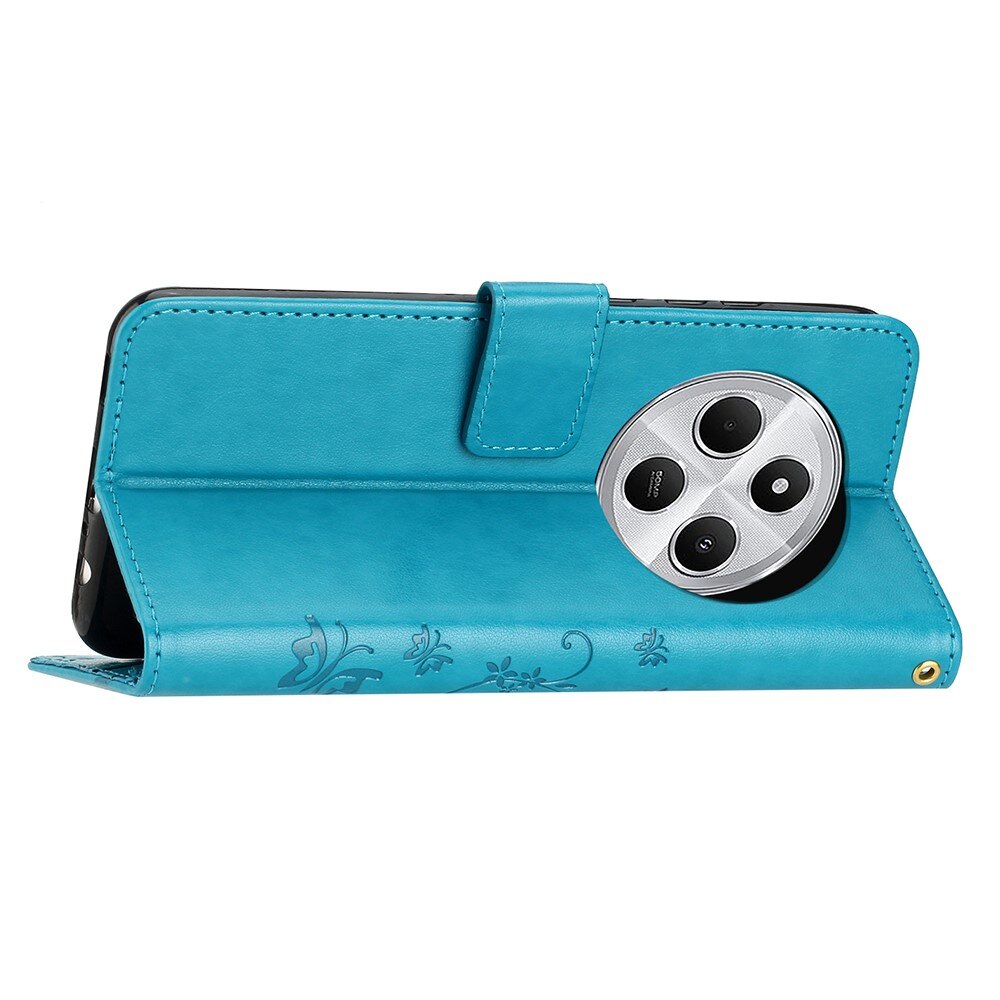 Étui en cuir à papillons pour Xiaomi Redmi 14C, Bleu