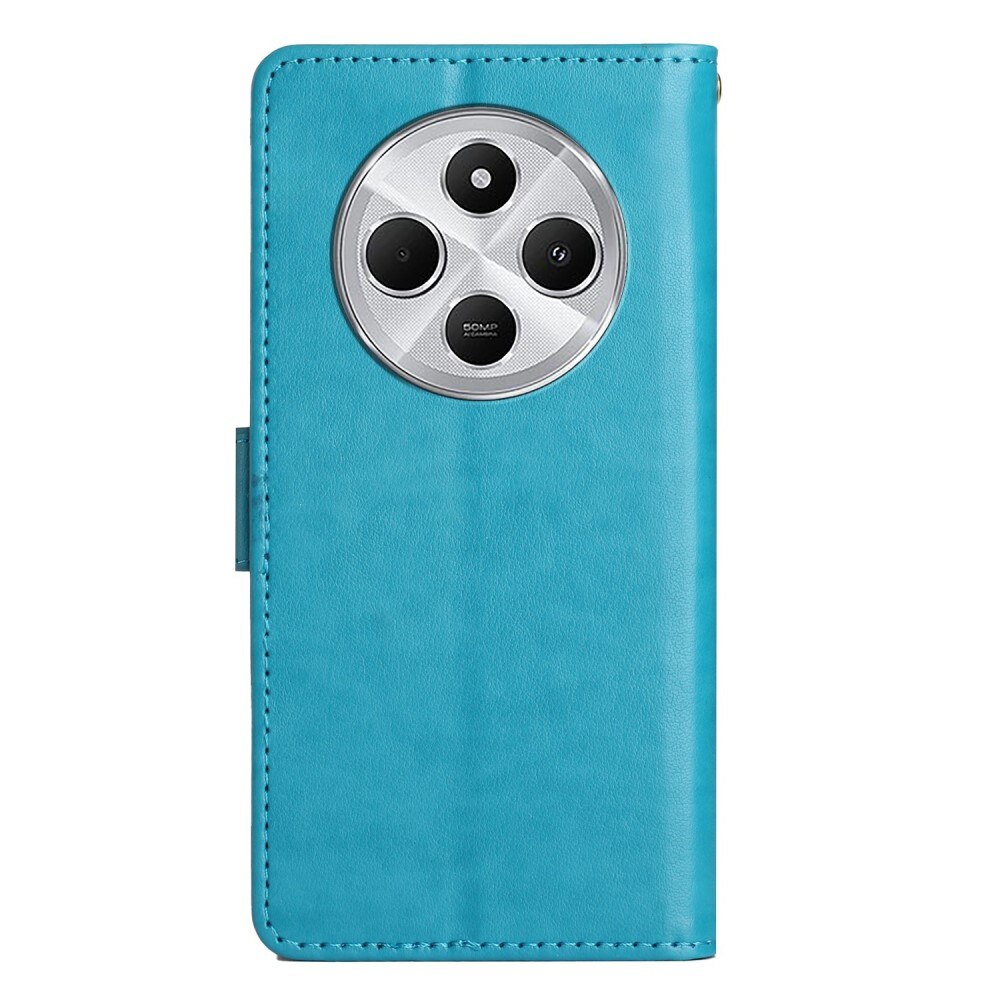 Étui en cuir à papillons pour Xiaomi Redmi 14C, Bleu