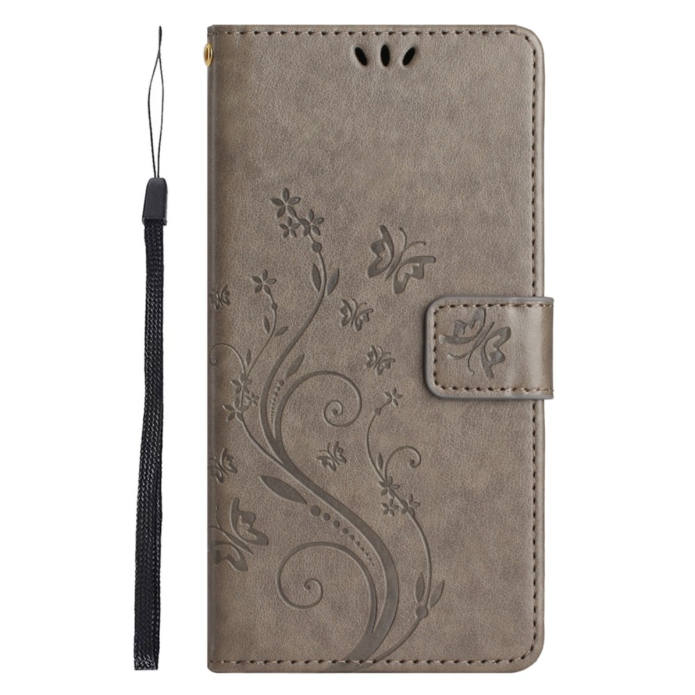 Étui en cuir à papillons pour Xiaomi Redmi 14C, Gris